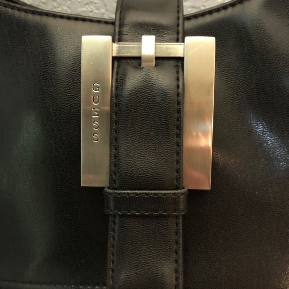 Black Hard Leather Guess Handbag Purse (gently used) - Picture 5 of 7